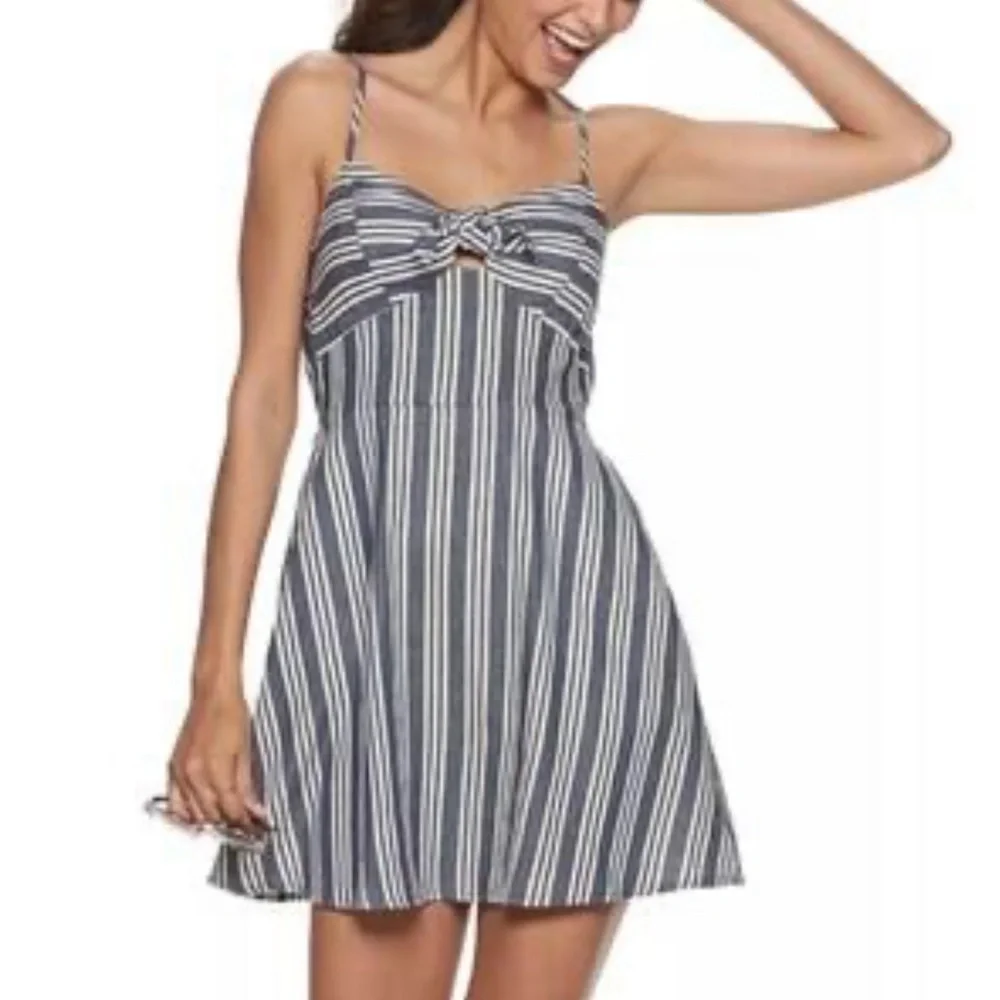 Speechless Navy and White Striped adjustable strap Dress XL - Picture 1 of 8